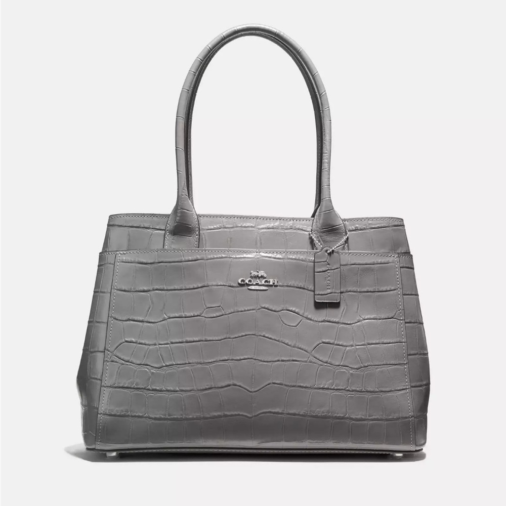 Coach Casey Tote Bag Gray Crocodile Embossed Leather Purse Classic Shoulder bag